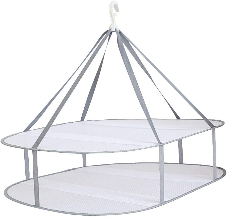 Large Size Sweater Hanging Dryer, 2 Tier Folding Drying Rack, Lay Flat to Dry Mesh Clothes Hanger for Sweater, Delicates and Swimsuit