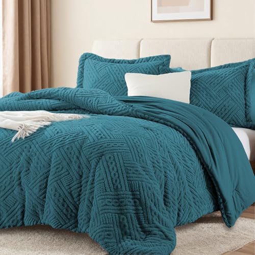 Homelike Moment Fluffy Twin Size Comforter Set - Teal Blue Warm Comforter for Winter Twin Bed Set