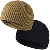 ROYBENS Swag Wool Fisherman Beanies for Men, Knit Short Watch Cap Winter Warm Hats,2pcs