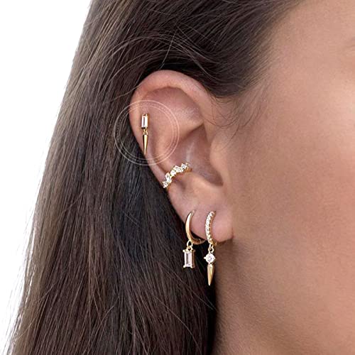 Boucles d'oreilles mariage anti-allergie argent 925 et or CZ cône rectangle pendantes