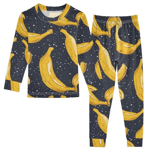 Pajama Sets Long Sleeve Banana Pattern on Dark Background Soft Comfy Sleepwear 2 Piece PJS 3-8T