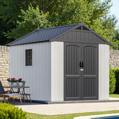 GUNJI 8 x 10 FT Resin Tool Shed, All-Weather Outdoor Storage Shed with...