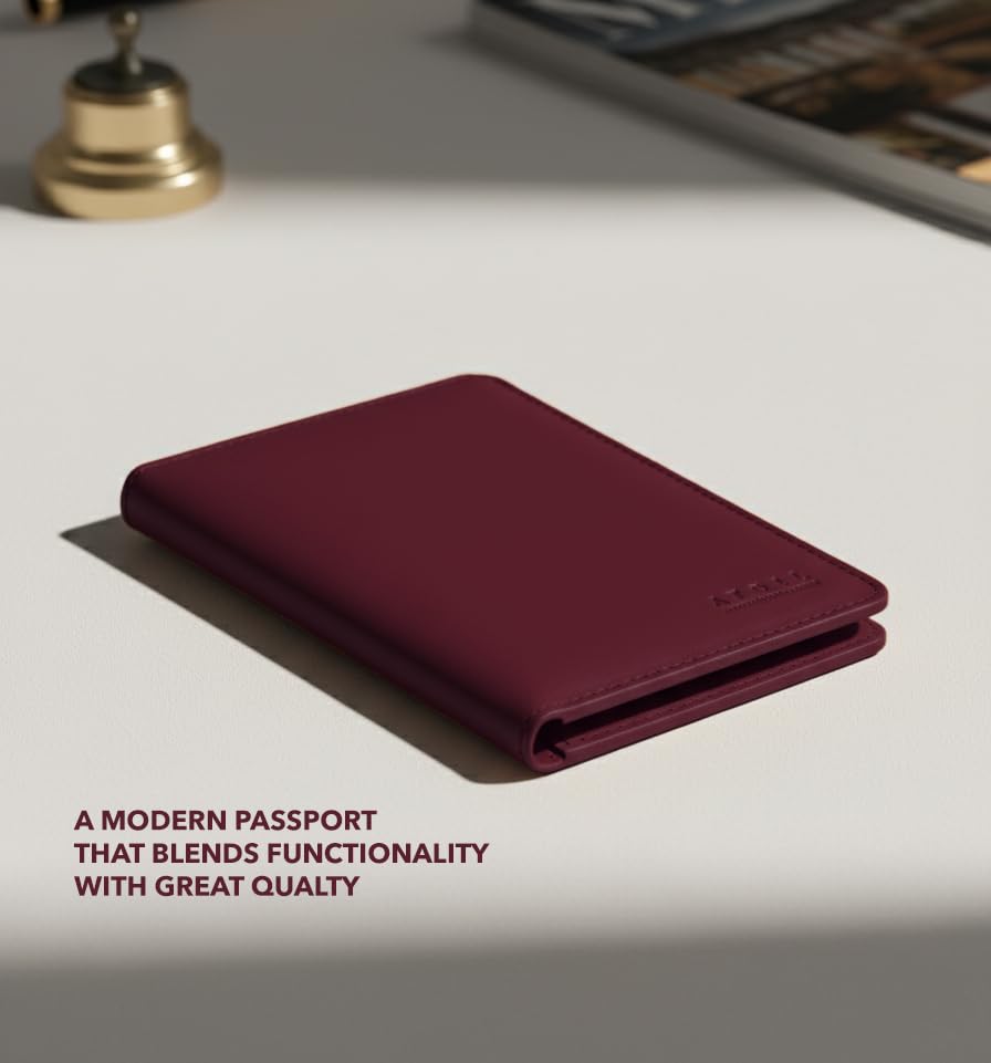 Image of Atoll Unisex Genuine Leather Passport Holder & Travel Wallets & Document Organizer | Premium & Durable Passport Cover with Sim Ejector & Sim Slots, Burgundy
