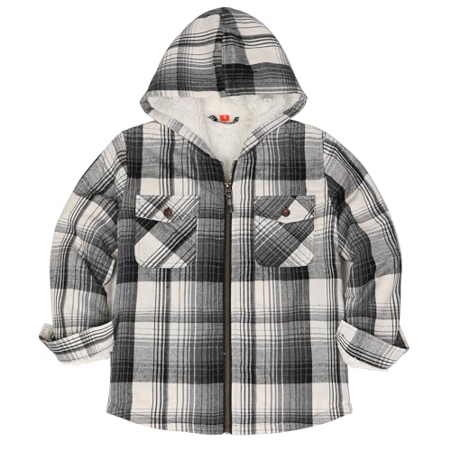 Image of ThCreasa Boys Plaid Flannel Jackets Sherpa Lined Zip Up Long Sleeve Warm Flannel Shirt with Hood