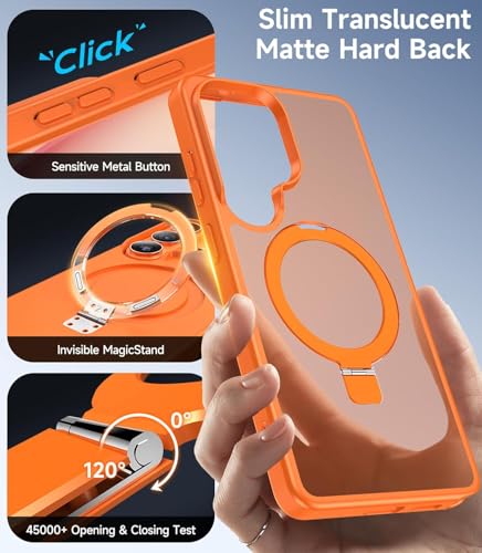 Image of DIZORO Polycarbonate Magnetic Ostand Ring Case, Compatible with Samsung Galaxy S26 Ultra Case Compatible with Wireless Charging,Military Grade Drop Tested,Translucent Hard Back Soft Edge (Orange)