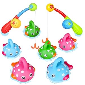 Bath Toys for Toddlers Kids Bathtub Fun Toys Fishing Game with Cute Spotted Fish and Fishing Rod, Christmas Toys for Boys Girls Children(Color Random)