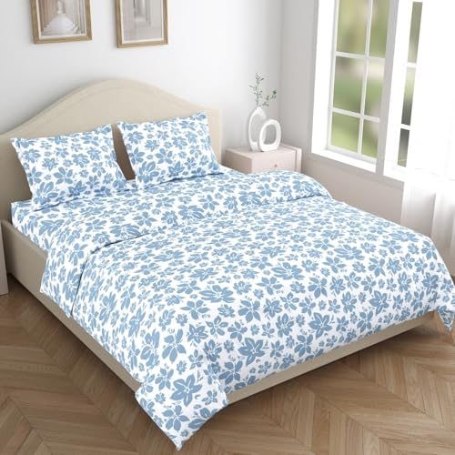 Image of Haus & Kinder King Size Bedsheet for Double Bed with 2 Pillow Covers 108 x 108 Inches | 144 TC Cotton Bedsheet for King Size Bed - Bluebell Whisper