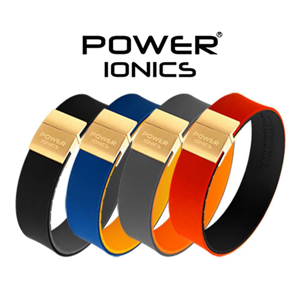 Power Ionics Bracelet en Silicone Tourmaline 3000, Bracelet Sportif Unisexe pour Équilibre Énergétique, Bande Large Or/Noir-Gris, Taille Ajustable 21 cm, avec Sac Cadeau Bijoux