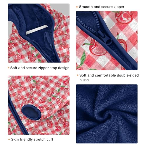 Cherry Buffalo Plaid Boys Fleece Coat,Children's Zip-Up Hoodie Jacket,Baby Warm Fashion Outerwear 3-10T,A1134003