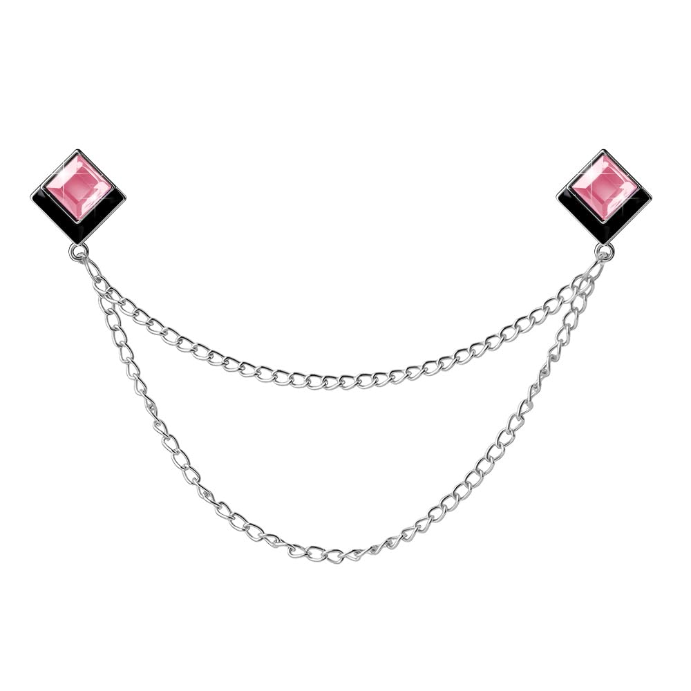Gem Brooch Pins Hanging Chain Lapel Pin for Men Suits Shirt Collar Brooch Square Crystal Brooch Pin Rhinestone Lapel Pins for Men Tassel Chain Brooch Collar Pins Business Suit Shirt Accessories