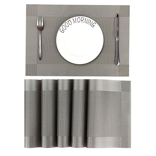 Miniatura 2 de Manteles Individuales Lavables Salvamantele Individuales Pvc Antideslizantes Resistente Al Calor Juego De 6 Para La Mesa De Comedor De Cocina, Gris Plateado
