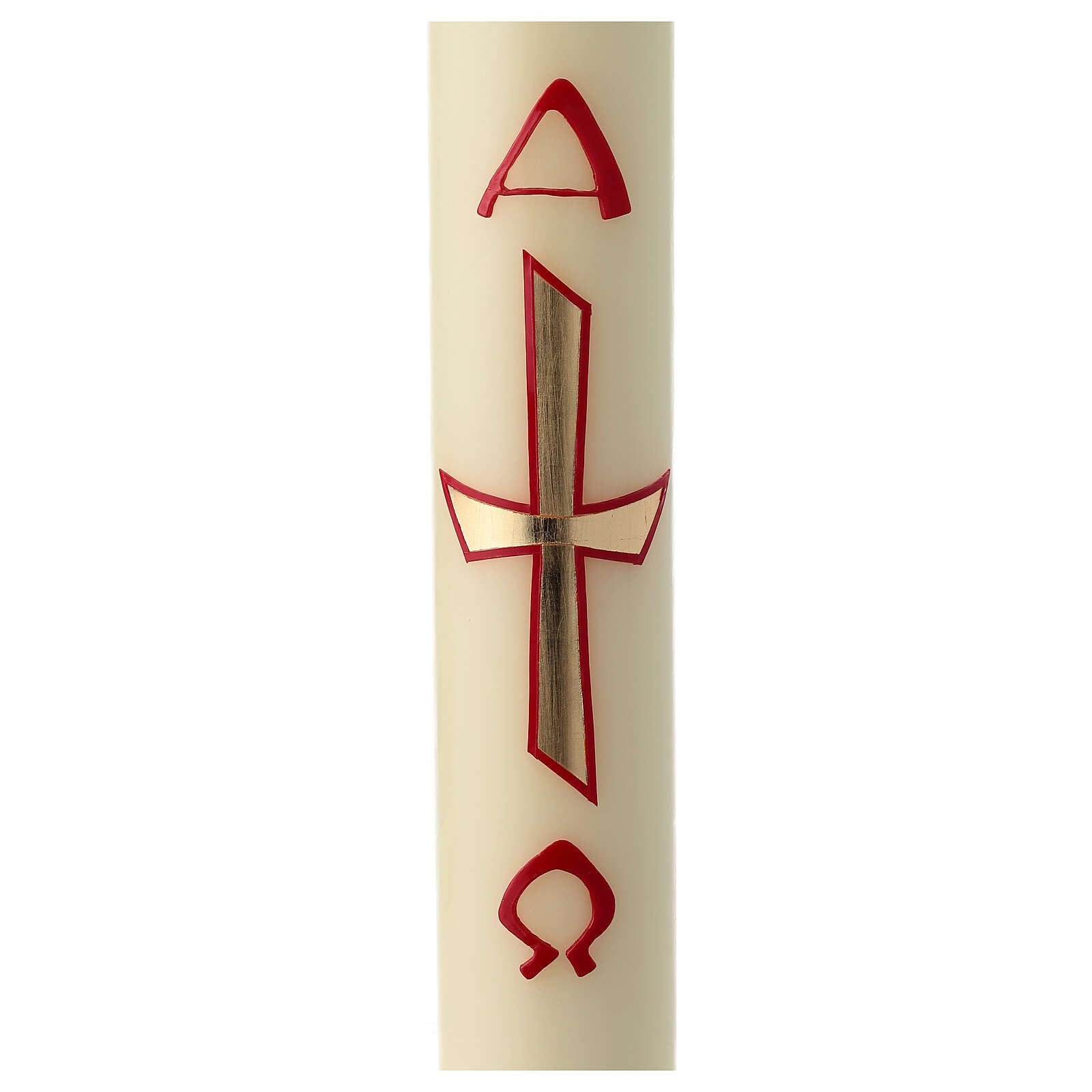 Paschal Candle, red and Gold Cross with Nails, 60x8 cm, Beeswax