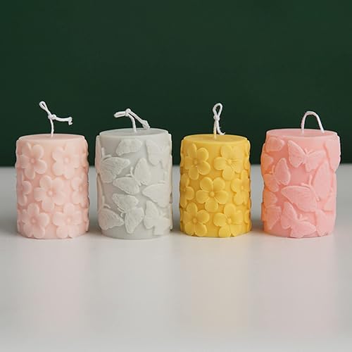 Miniatura 6 de Moldes de vela cilíndrica Frangipani de mariposa en relieve, molde de vela de pilar, molde de silicona de fundición de resina epoxi para hacer