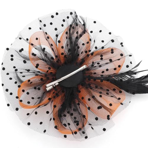 Image of DRESHOW Fascinators Hat Flower Mesh Ribbons Feathers on a Headband and a Clip Tea Party Headwear for Girls and Women