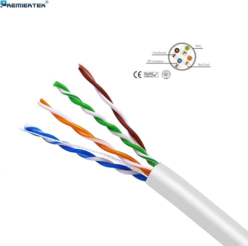 Miniatura 2 de Premiertek 1000 pies Cat5e 24AWG CCA UTP sólido 4 pares de cable LAN Ethernet de red a granel blanco (CAT5E-1KFT-W)