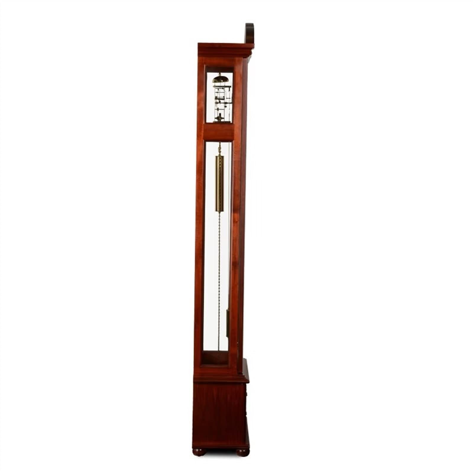 Budzik dziadka Drewniany mechaniczny zegar podłogowy, retro duży zegar stołowy, nowoczesny minimalistyczny, kreatywny zegar pionowy wahadłowy, zegar z budzikiem w kropki, brązowy O