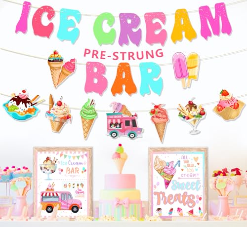 Ushinemi Pre-Strung Ice Cream Party Decorations Kit, NO DIY Ice ...