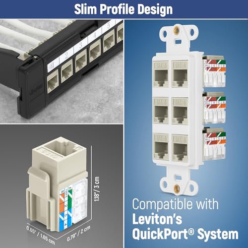 Image of Everest 90 Degree RJ45 Cat6A Keystone Jacks Slim Profile 10-Pack Ivory | Compatible with 90 Angled Speed Termination Tool - easyJACK (B094WB91H3)