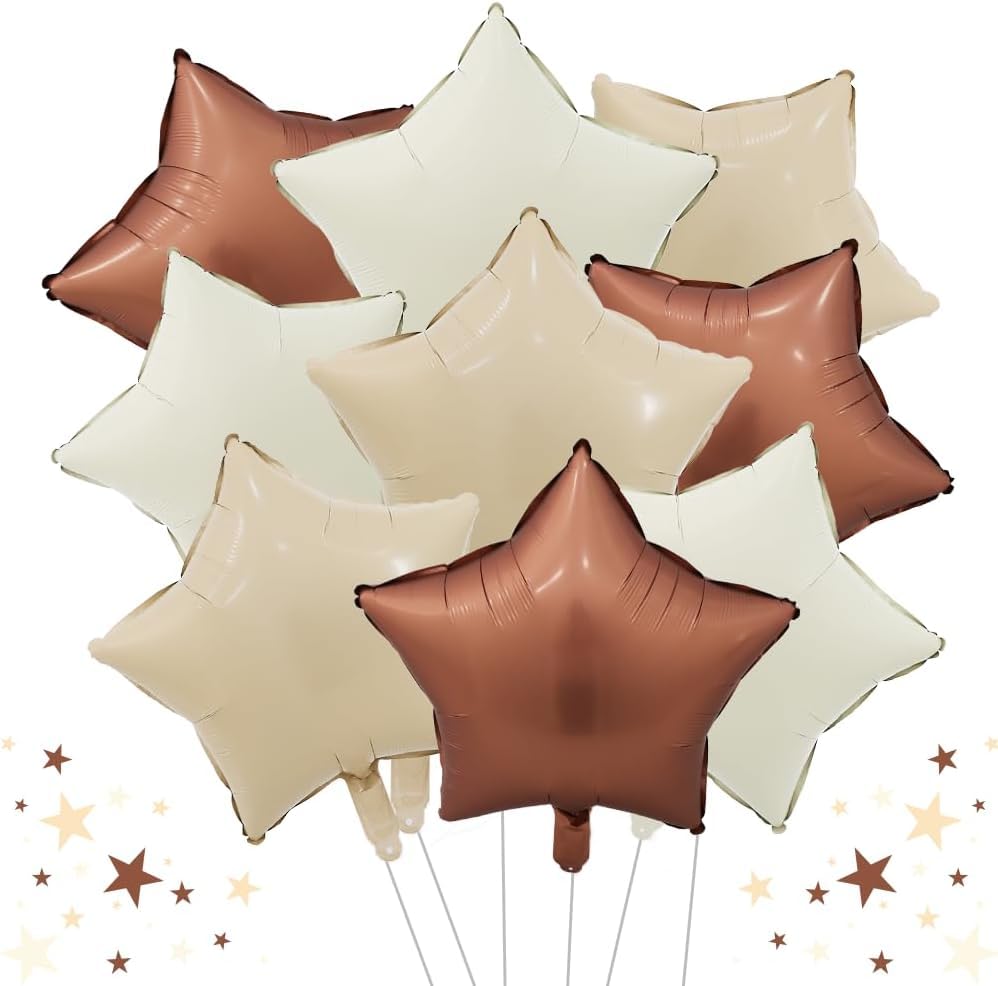 DecoGlee 15Pcs 18 Inch Large Cream White Chocolate Caramel Star Shape Foil Balloons Big Stars Helium Mylar Ballons for Birthday Wedding Bridal Shower Anniversary Engagement Party Decorations Supplies