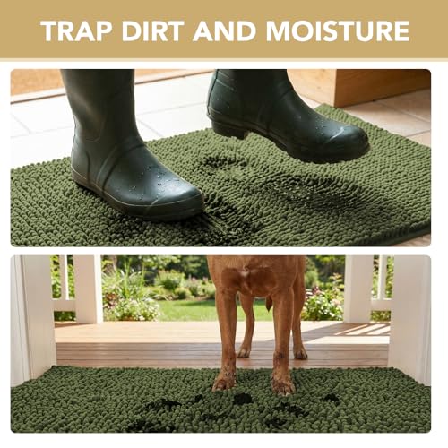 Image of H.VERSAILTEX Dog Door Mat for Muddy Paws Absorbent Dirt Trapper Non Slip Quick Dry Washable Chenille Mats for Dogs Entry Rug for Indoor Outdoor (Green 24 inch x 36 inch)