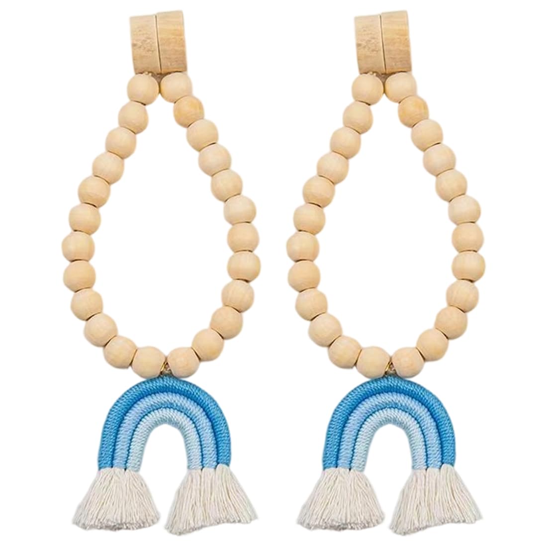 UDSKNV[KSL Bead Garlands 2pcs Rainbow Tassel Curtain Tiebacks Wood Bead Curtain Rope Holdback for Drape Farmhouse Curtain Holders B