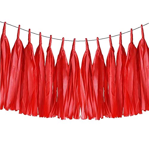Image of 20pcs Red Shiny Tassel Garland Banner Tissue Paper Tassels for Party Decorations