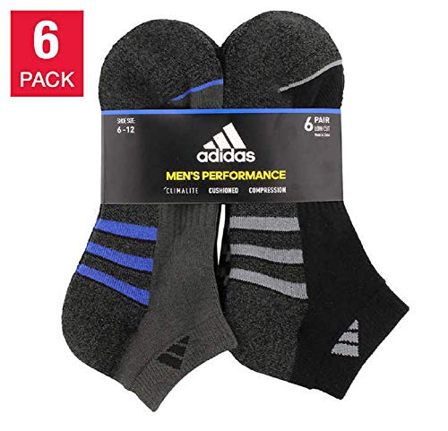 Adidas Men's Climalite Low Cut 6-pair Socks Regular, Black/Blue/Grey 6-12 -NEW2