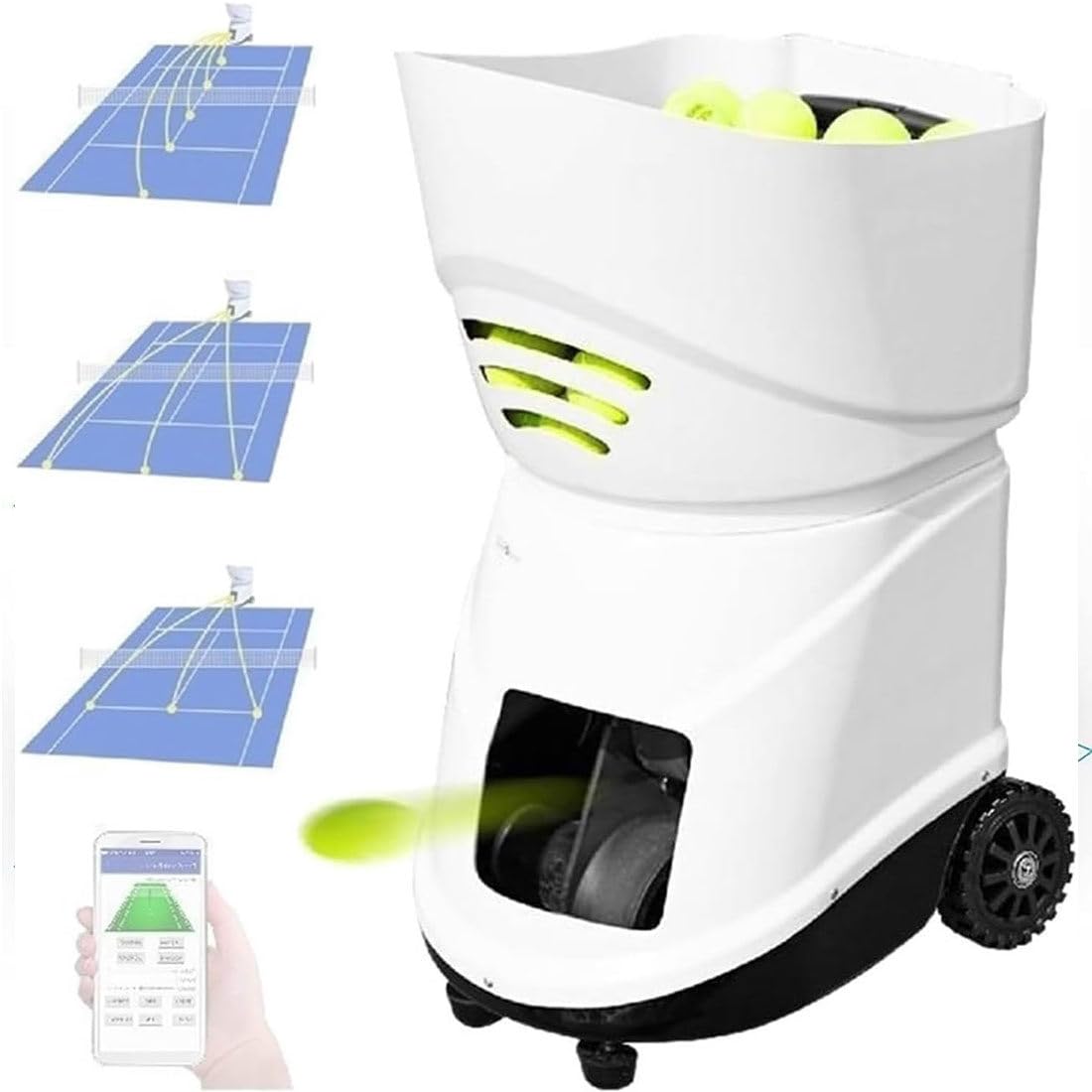 Máquina inteligente de pelotas de tenis: más de 100 capacidades, batería de 4 a 6 horas, control remoto, alimentación automática para principiantes