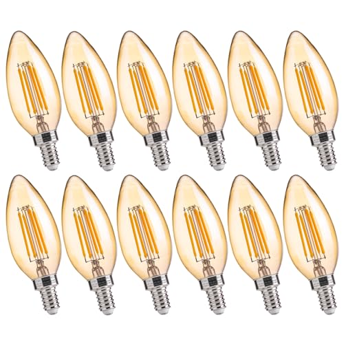 Image of FLSNT LED Candelabra Light Bulbs 40W Equivalent, B11 E12 Small Base Chandelier Bulbs, 2200K Warm White, Dimmable, 330LM, Amber Glass Finishing, 12 Pack UL,CA65 Listed.