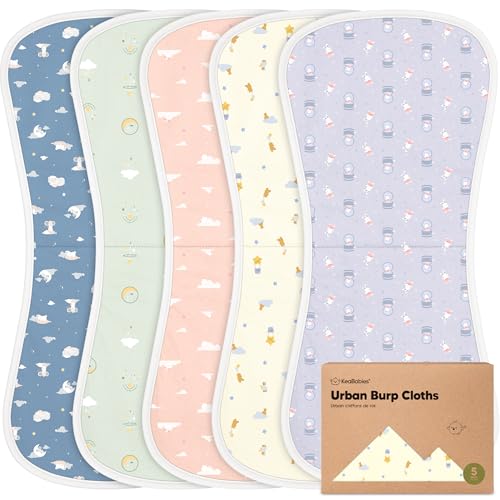 Image of Organic Burp Cloths Baby Boy & Girl - 5-Pack Super Absorbent Cotton Burping Cloths for Babies, Soft & Plush Newborn Spit Up Rags, Infant Towels for Milk Spit Up, Unisex, Large 21 inch x 10 inch (Dreamers)