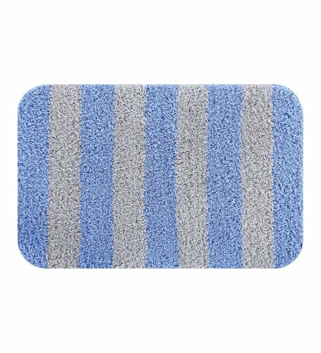 Image of Obsessions Ultra-Absorbent Quick-Dry Bath Mat | 1400 GSM Polyester | Soft, Non-Slip & Fast-Drying Bathroom Rug for Safety & Comfort | 50 x 70 cm | Blue and Silver