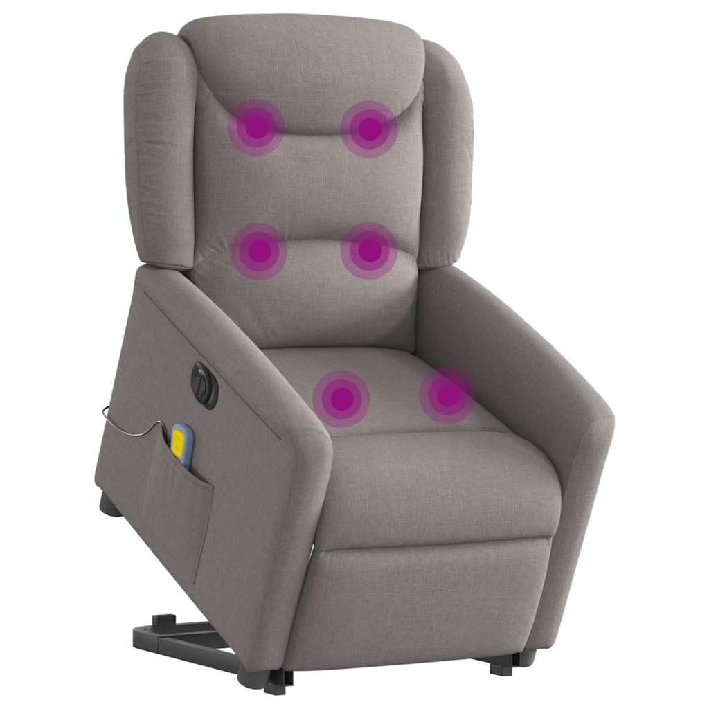 Sillón elevador eléctrico reclinable de tela gris con 6 puntos de vibración, función de elevación e inclinación de 135°, estructura estable, cómodo asiento