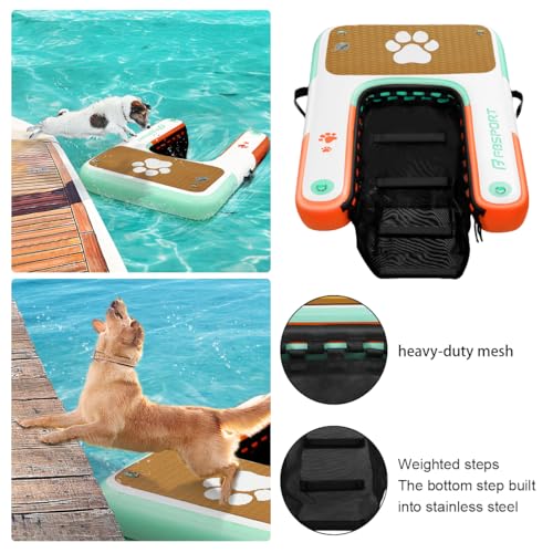 FBSPORT Hunderampe Aufblasbare Hunde Wasserrampe, Hundeboot Rampe Schwimmende Dock Leiter für Pool, Boot, Seen, rutschfeste Eva-Schwimmleiter für Hunde bis zu 100 kg
