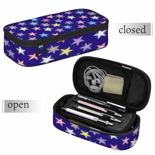 Image of Colorful Stars Pencil Case Woven Stars Purple Blue Red Pencil Bag Pouch Box Organizer for College School Students Boy Girl