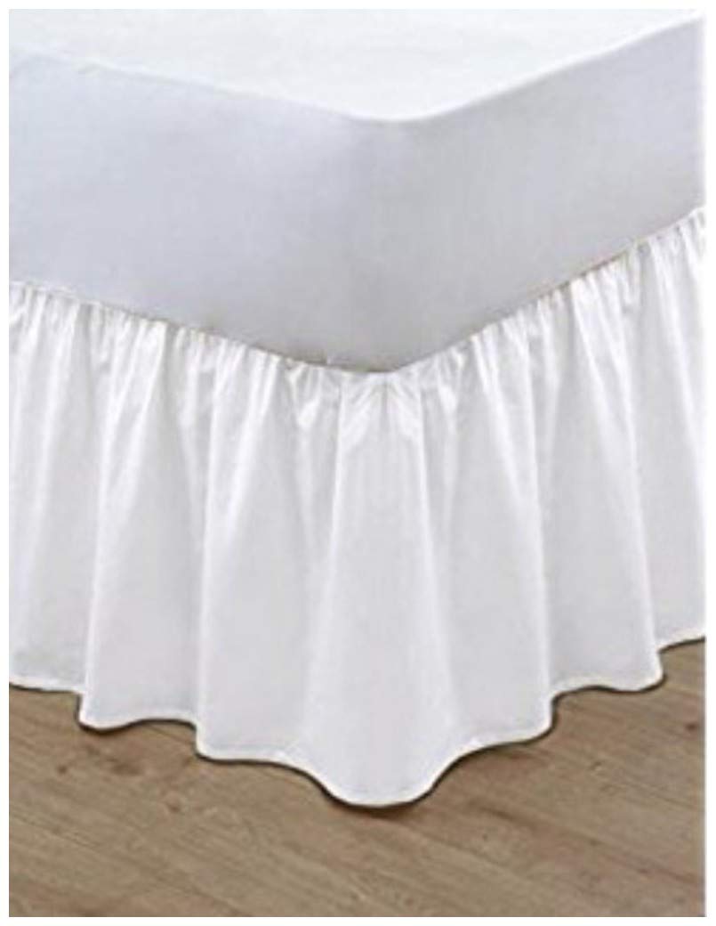 Hendem White Hendem® Base Valance Sheet Plain Dyed Polycotton Frilled Bed Linen (King, )
