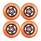 Rollerex VXT500 85A Inline Skate Wheels (4-pack w/bearings, spacers & washers) (Size & Color Options) -Indoor Outdoor- Intended for Roller Blade Wheel Replacement (80mm, Sunrise Orange)