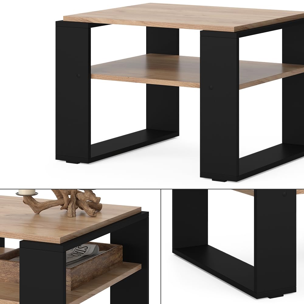 Vicco Tavolino da salotto Helm, Rovere dorato, 65.6 x 55.8 cm con ripiano, adatto per riporre riviste e telecomandi
