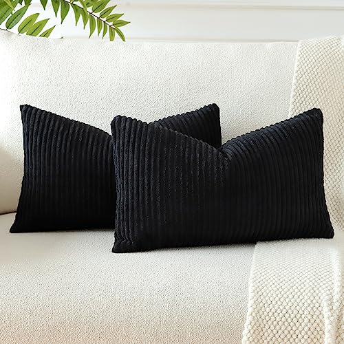 JOTOM 2er Set Cord Kissenbezüge Kissenhülle Dekorative Zierkissen Sofakissen Couchkissen Dekokissen Kissenbezug Deko Kissenhülle für Sofa Wohnzimmer 40x60cm Schwarz