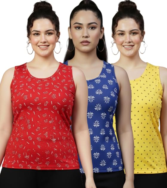 diaz Women Printed Tank Top for Girls & Women | Sleeveless Casual Summer Top |Printed Tank Tee | Loose Fit Tank Top for Regular Wear, Home Wear, Gym, Yoga & Travel-Pack of 3-picture-0