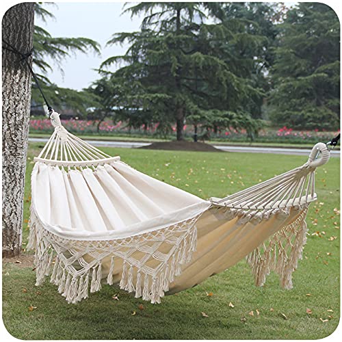 XIAOKUKU Adultes Jardin hamac tricoté pour 2 Personnes en macramé de Bohême avec Poutre d'équilibre Anti-roulis portatifs adaptés au Camping et à la...