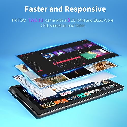 Image of PRITOM 2026 Android 16 Tablet 10 inch, 64GB, 1TB Expandable, 1280 * 800 HD IPS Display, Quad-Core Processor, 6000mAh, Bluetooth, with Black Case (Black)
