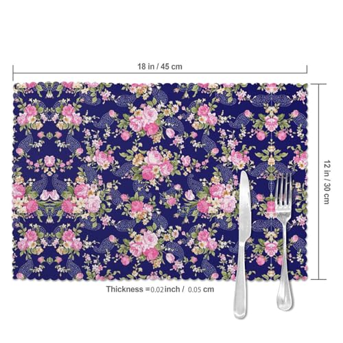 Set de table floral bleu marine en polyester de qualité supérieure - 6