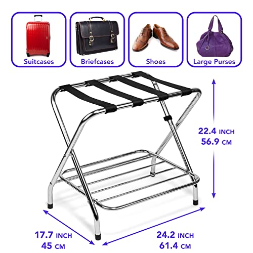 USTECH-Luggage-Rack-Patented-2-Tier-X-Shape-Folding-Heavy-Duty-Luggage-Stand-for-Suitcases-with-Nylon-Straps-and-Rubber-Feet-for-Added-Stability-Luggage-Rack-for-Guests-Guest-Room-Bedroom