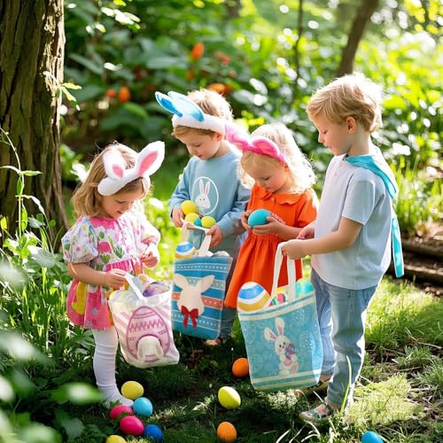 Image of 2 Pcs Easter Egg Baskets for Kids, Easter Eggs Hunt Basket for Kids Empty, Pink Bunny Basket Egg Gifts Bags with Fun Easter Accessories for Girls Boys Party Favors