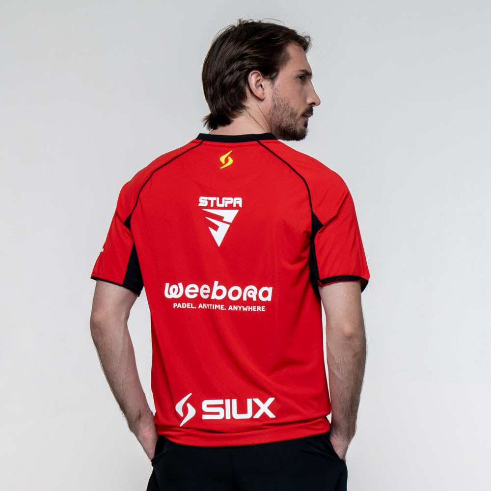 SIUX - Camiseta Electra x Stupa 26 B Hombre Roja - Camiseta de Pádel y Tenis para Hombre, Ropa Deportiva Oficial Franco Stupaczuk para Entrenamiento, Running y Pickleball
