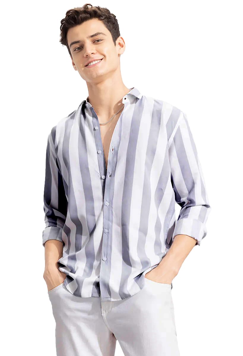 U-TURN Slim Fit Casual Shirt For Men|| Latest Shirt For Men|| Shirt For Men Stylish Latest || Men Printed Striped Shirt Grey-White Xl (B0CKC33THZ) Amazon Price History, Amazon Price Tracker