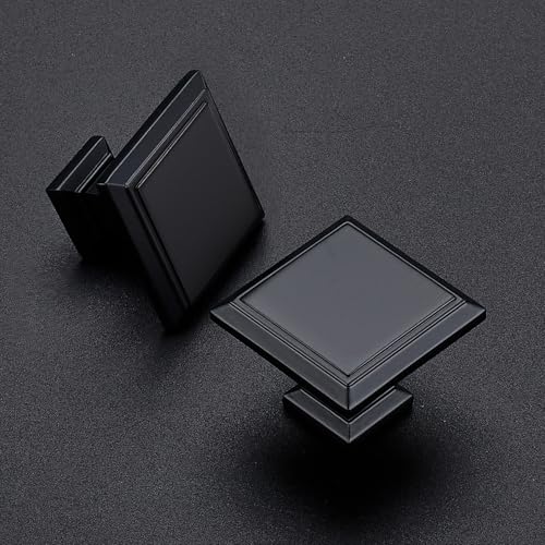 Image of Ravinte 10 Pack 1-3 /16 Inch Matte Black Kitchen Square Cabinet Knobs Solid Drawer Pulls Black Single Hole Kitchen Cabinet Hardware Knobs for Cabinets and Drawers