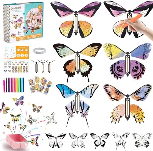 36-Pack DIY Butterfly Craft Kit for Kids - Includes 23 Paper Butterflies and 13 Color Pens, Make Your Own Rubber Band Wind Up Butterfly Toy, Perfect for Party Games, School Activities, Surprise Cards