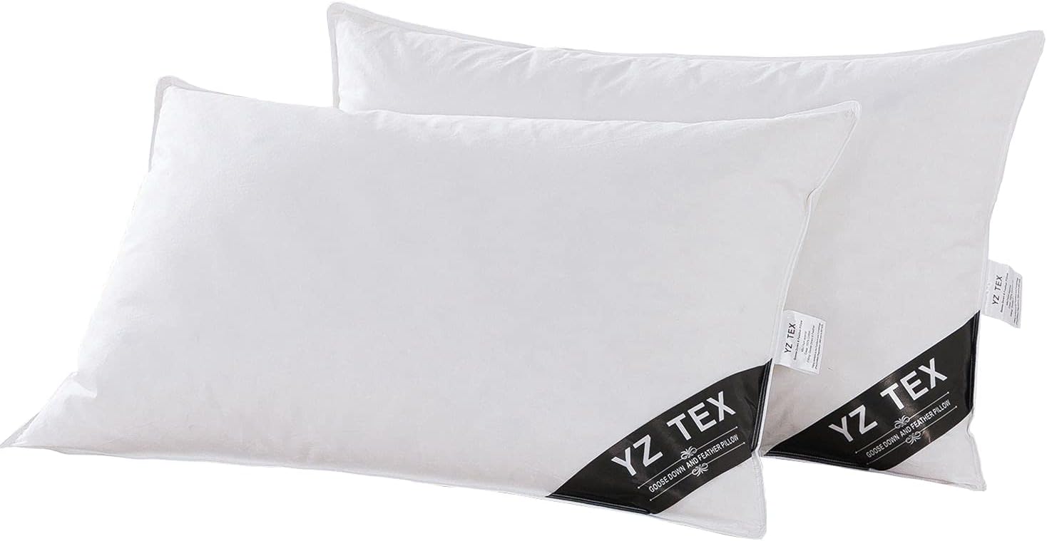 YZTEX 2 Pack Goose Feather and Down Pillows 100% Cotton Shell Soft Hotel Quality Pillows(15% Down)
