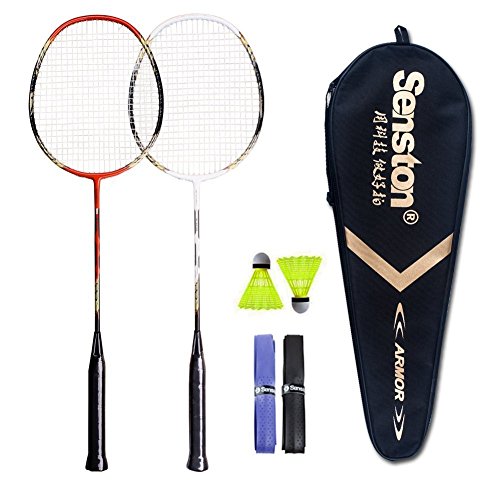 Senston 2 Player Badminton Racket Set Double Rackets - Including 1 Badminton Bag/2 Rackets/2 Shuttlecocks/2 Grip